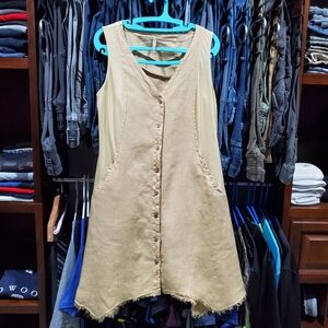 XCVI Sleeveless Asymmetrical Beige Linen-Blend Button Front Dress